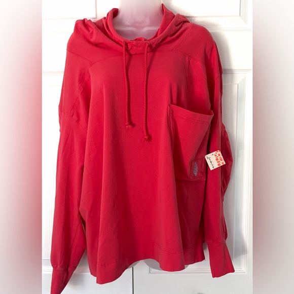 FP Movement by Free People Top Hot Shot Hooded Layer Sweatshirt Hibiscus Small - Picture 4 of 16